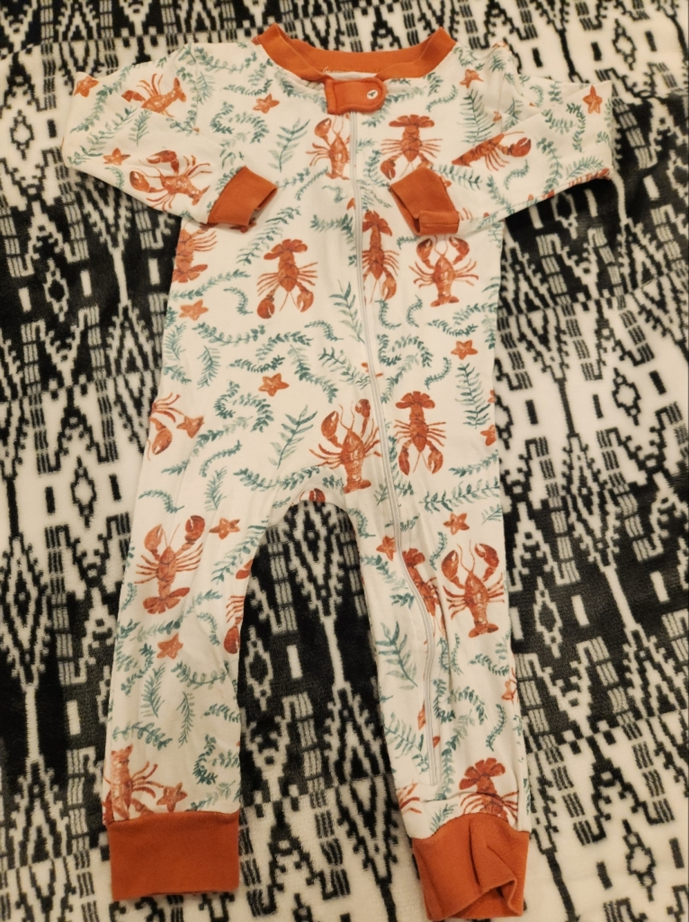 Burt's Bees Kids Lobster Print One-Piece Pajama - Rust/White, Size 24M